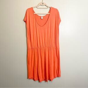 Old Navy Women's Orange V-Neck Short Cap Sleeve Elastic Waist Swim Cover-Up XXL